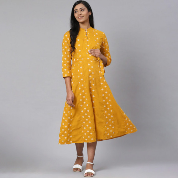 https://www.shop-ally.in/products/women-mustard-yellow-off-white-printed-pure-cotton-maternity-a-line-dress