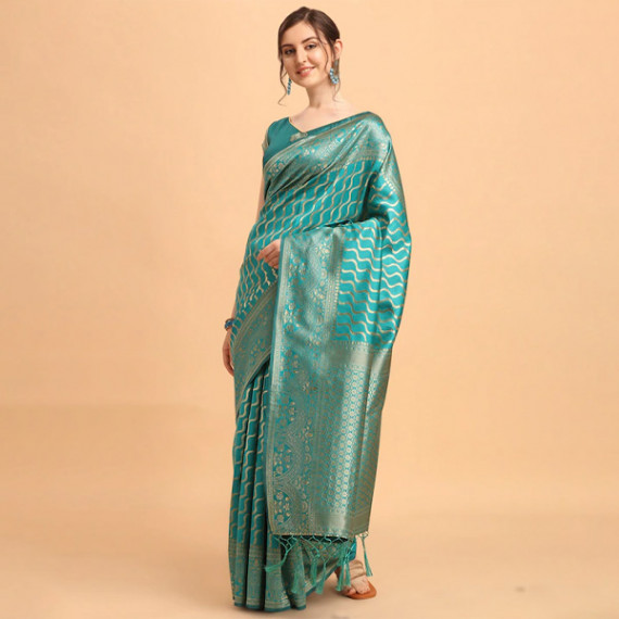 https://www.shop-ally.in/products/green-gold-toned-silk-blend-fusion-leheriya-saree